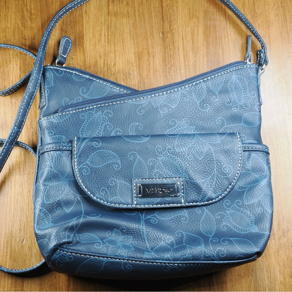 MULTISAC Blue Floral Imprint, Sm/Med Crossbody Bag with Adjustable Strap
